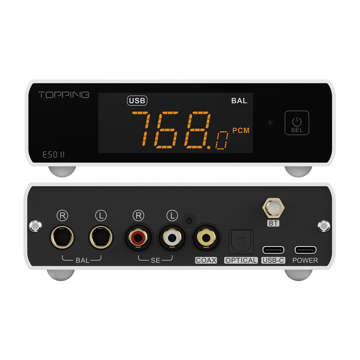 TOPPING E50 II USB DAC supports PCM up to 768kHz and DSD512.