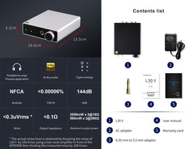 TOPPING L30II NFCA dual headphone jacks for 6.35mm and 3.5mm listening.