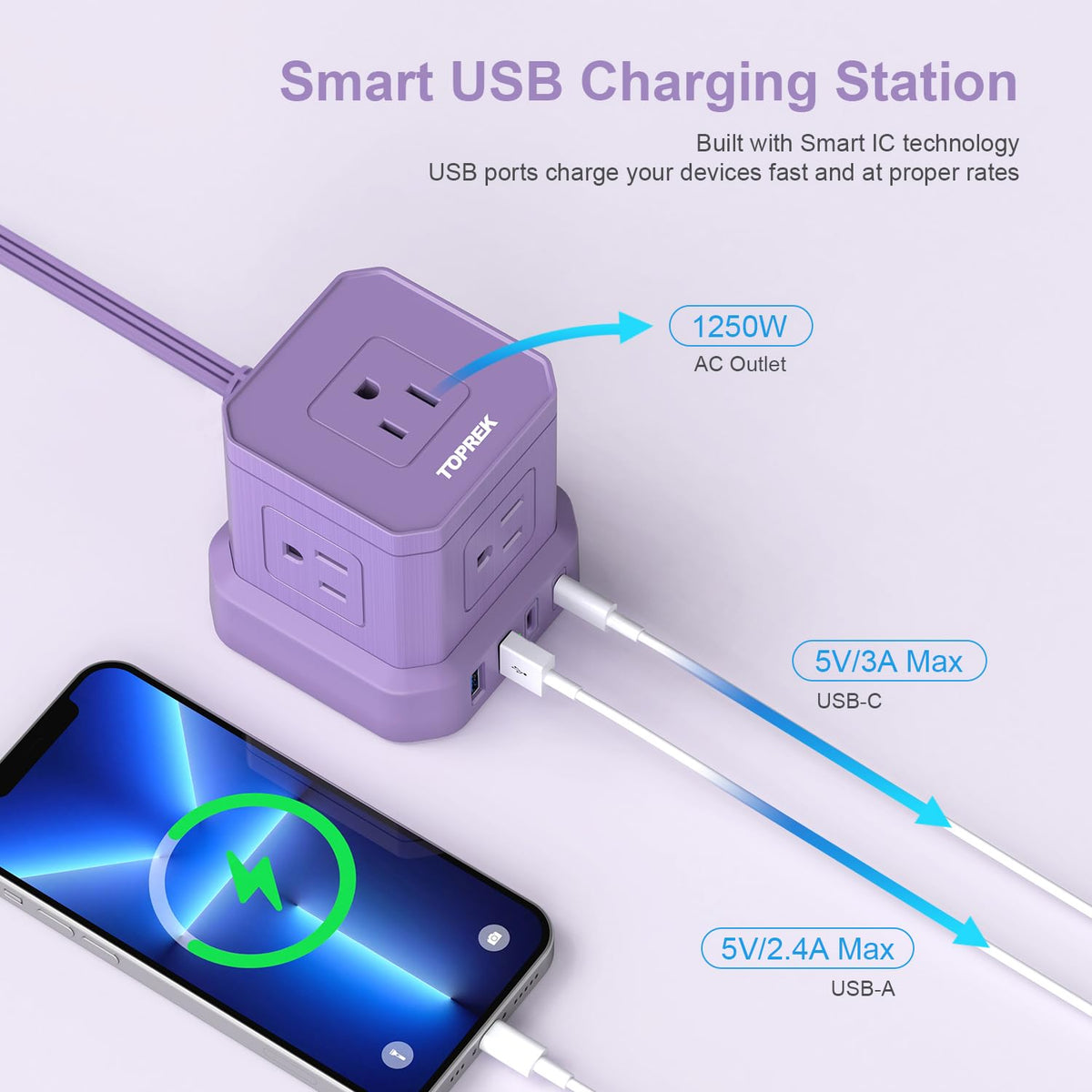 TOPREK 10 ft extension cord enables flexible placement.