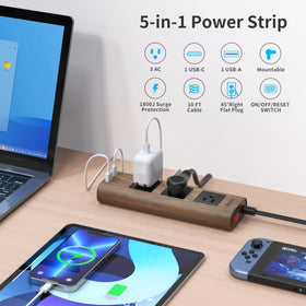 TOPREK flat plug power strip fits behind furniture for uncluttered spaces