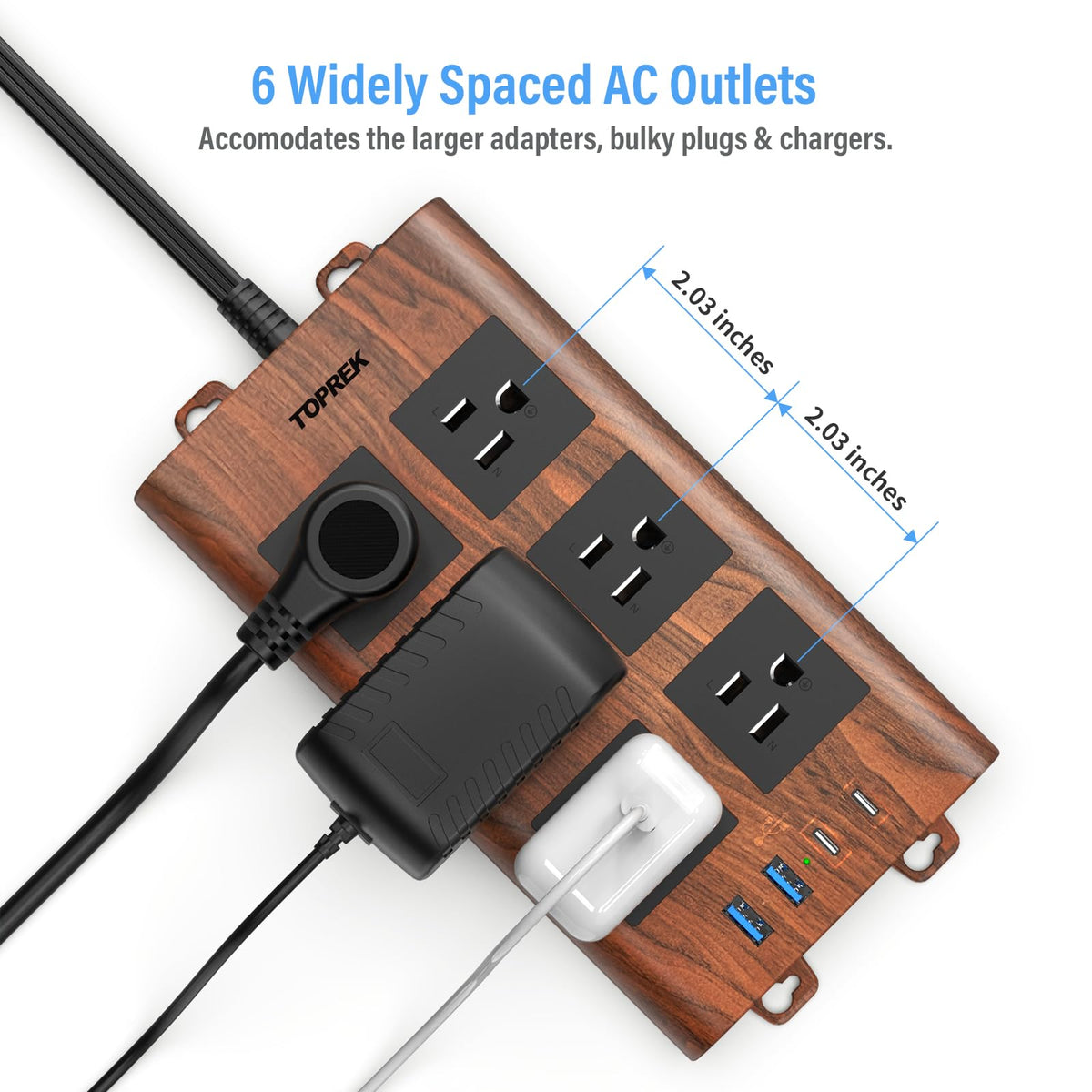 TOPREK ultra-thin flat plug and 6.5 ft cord for flexible low-profile placement