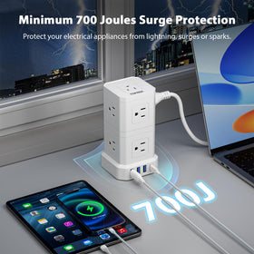 TOPREK flat plug and 6.5ft cord at 45° angle fits behind furniture easily