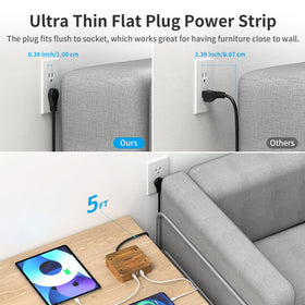 Toprek 5 ft extension cord keeps outlets within reach.