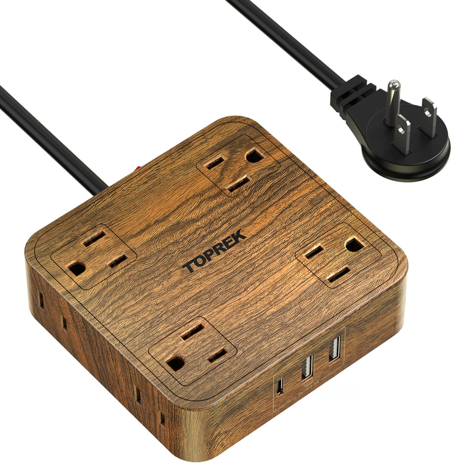 Toprek Power Strip 8 outlets with USB-C and USB-A for clutter-free multi-device charging.