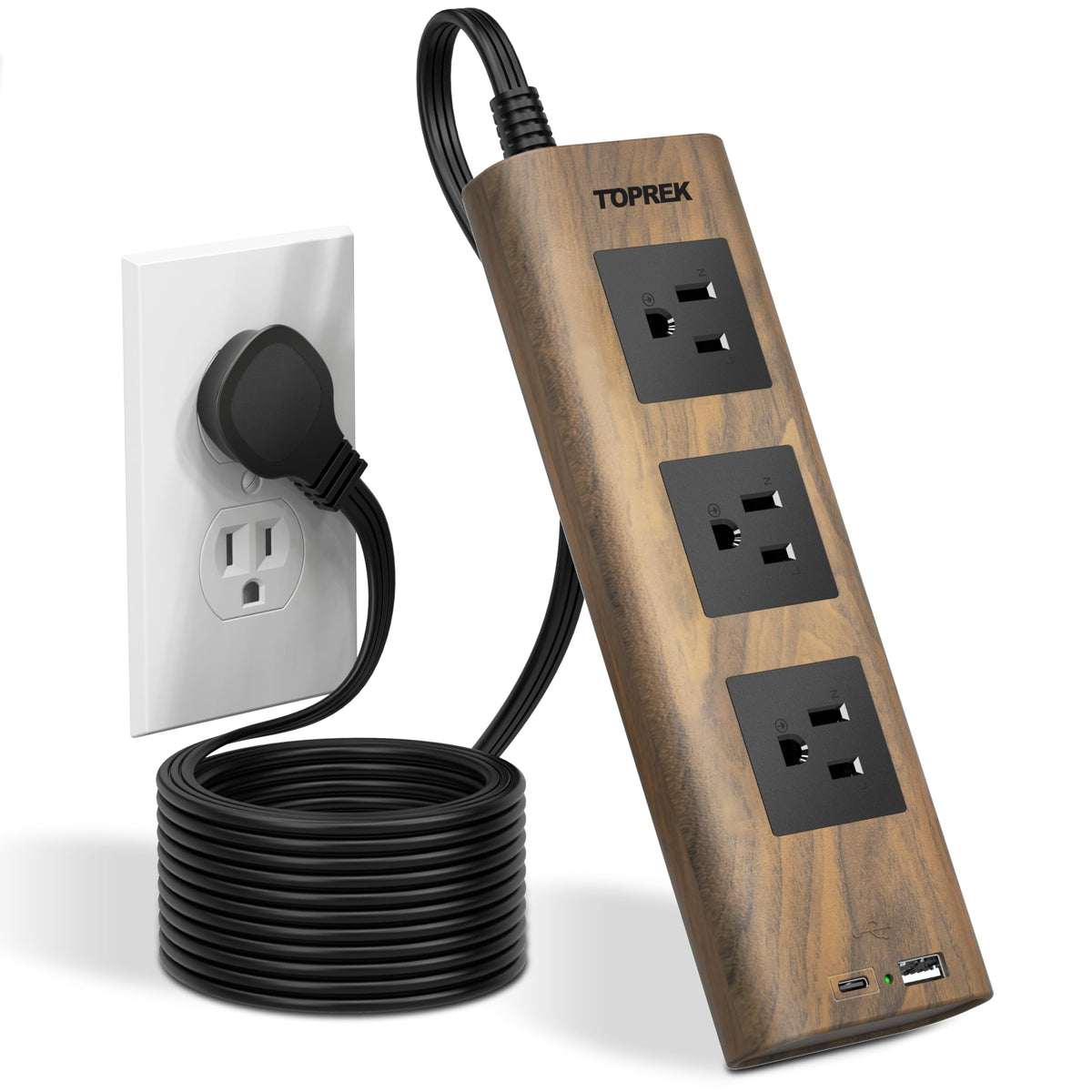 TOPREK power strip with 1800J surge protection keeps desk devices safe