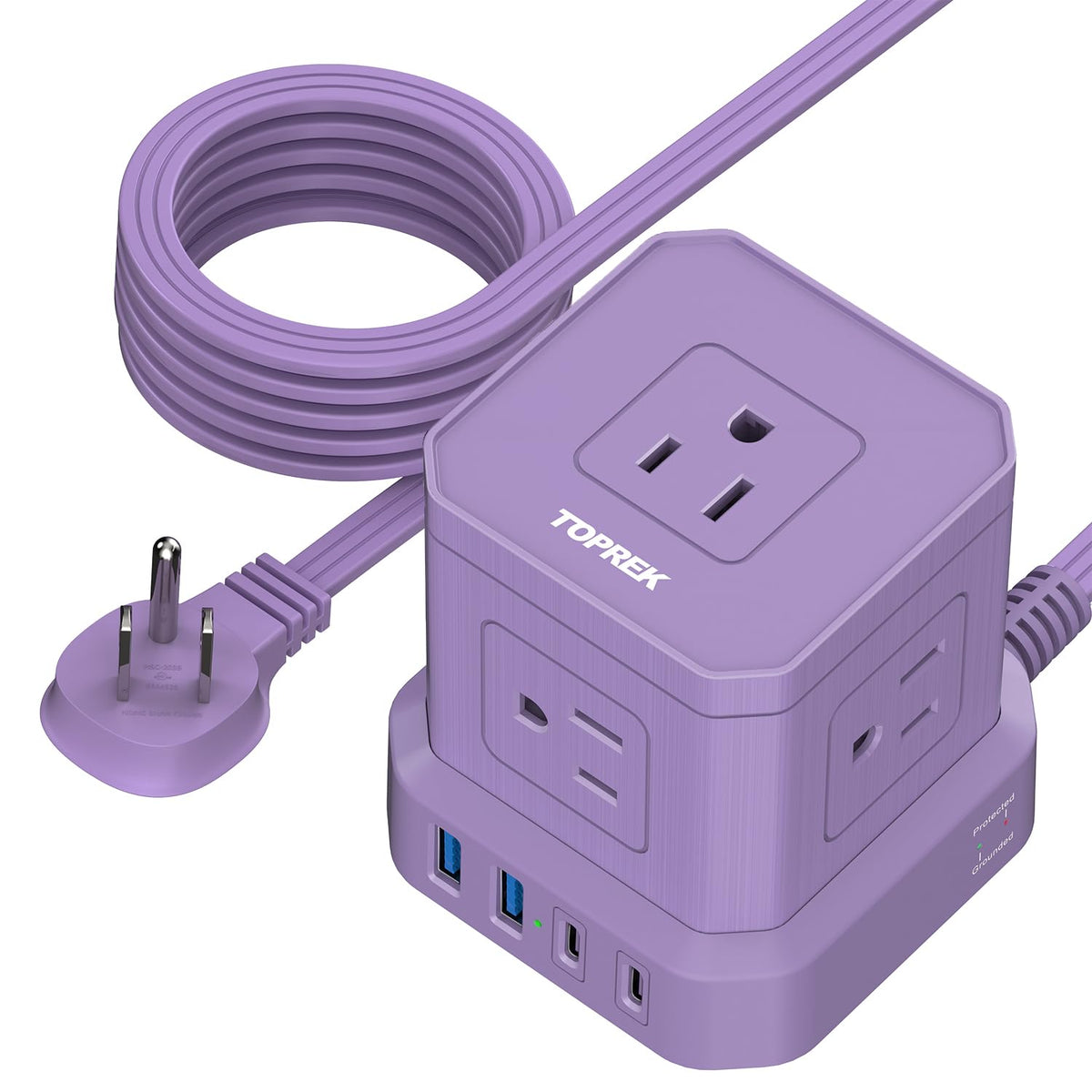 TOPREK power strip with USB supports 9 devices for a tidy home office.