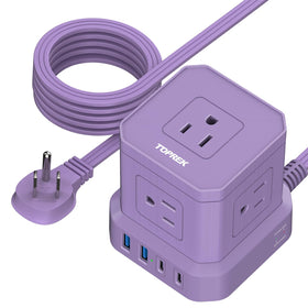 TOPREK power strip with USB supports 9 devices for a tidy home office.