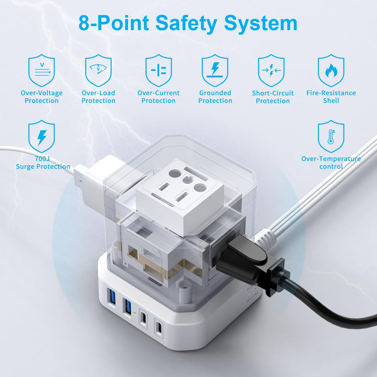 TOPREK power strip in RV living area providing convenient multi-device charging