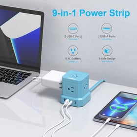 Toprek surge protector shows five outlets, perfect for desks and nightstands.