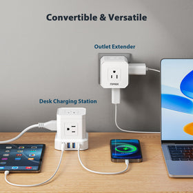 TOPREK close-up of widely spaced outlets allowing large adapters without blocking
