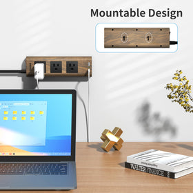 TOPREK wood-trim power strip complements modern desks and dorm rooms