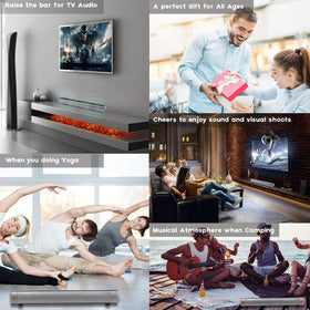 TOPROAD sound bar dorm room setup demonstrating compact size