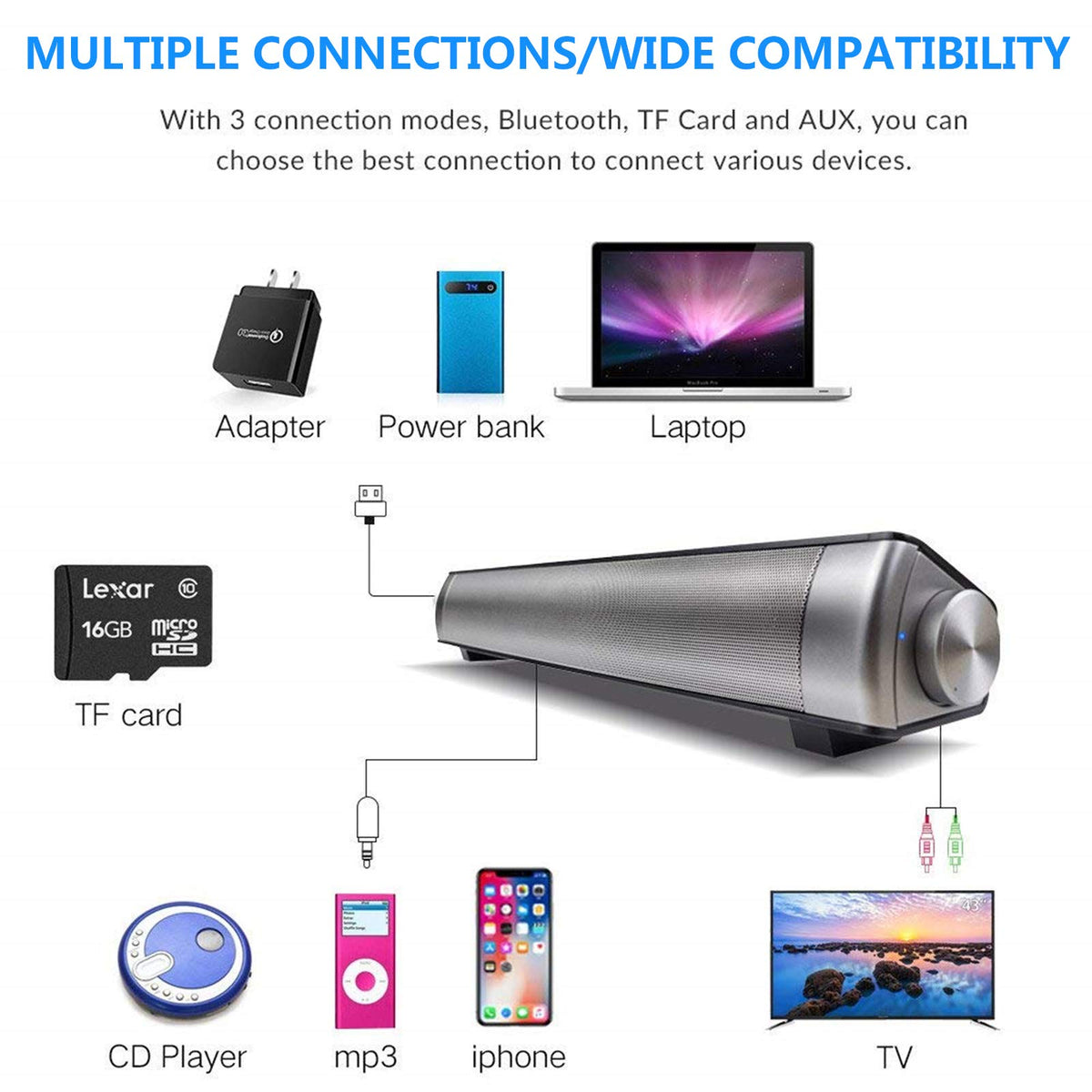 TOPROAD sound bar TF card mode ready for offline music