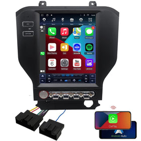 TopDisplay Ford Mustang radio upgrade overview with plug-and-play harness.