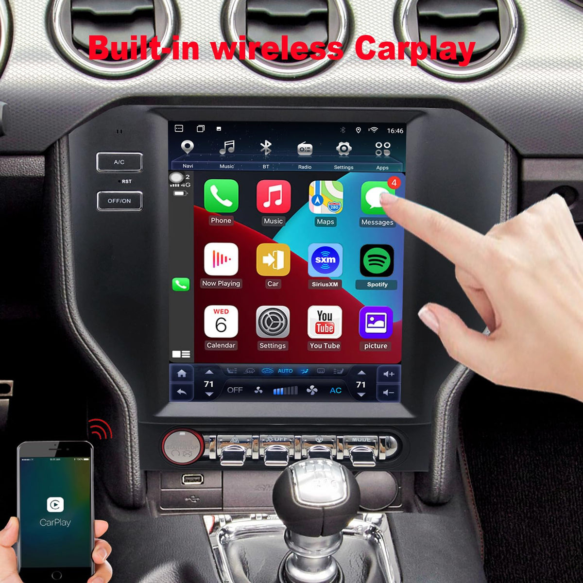TopDisplay Mustang navigation and 4K video capable touchscreen for clearer routes.