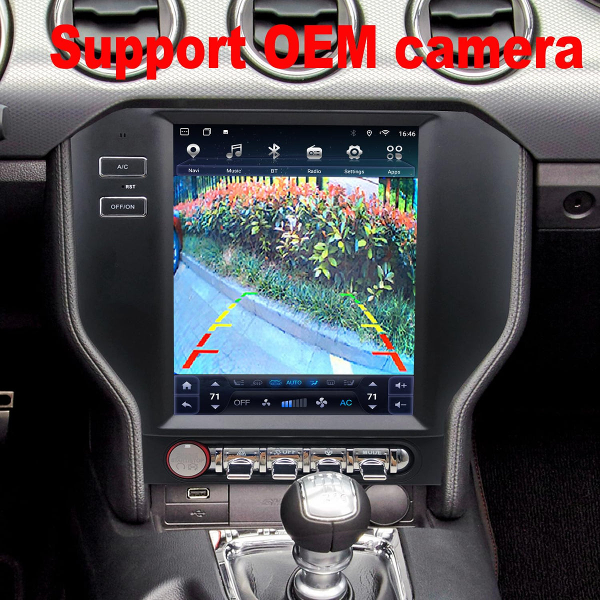 TopDisplay Mustang preserved steering wheel controls for safe, on-the-go audio adjustments.