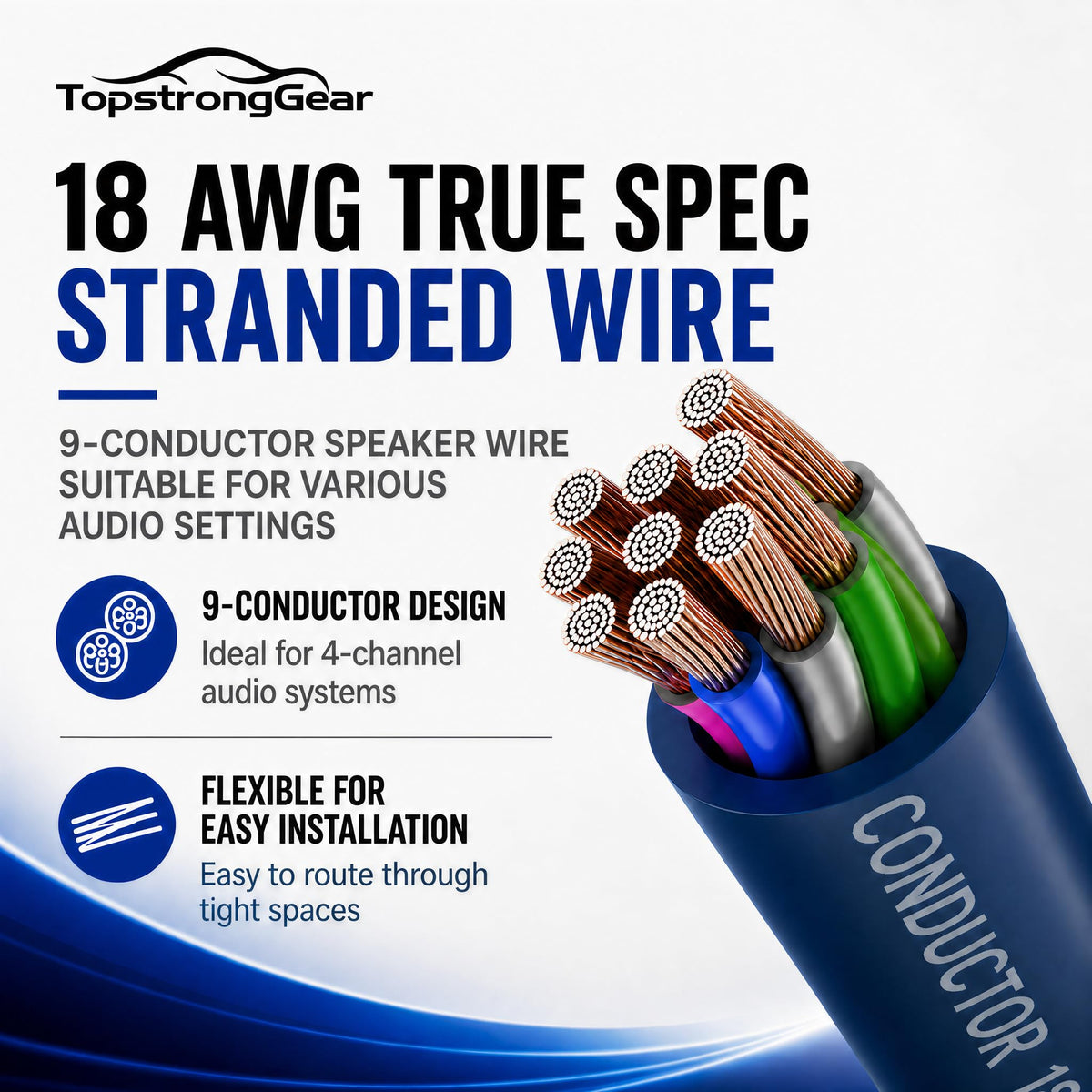 TOPSTRONGGEAR Color-coded wires closeup showing nine conductors neatly arranged