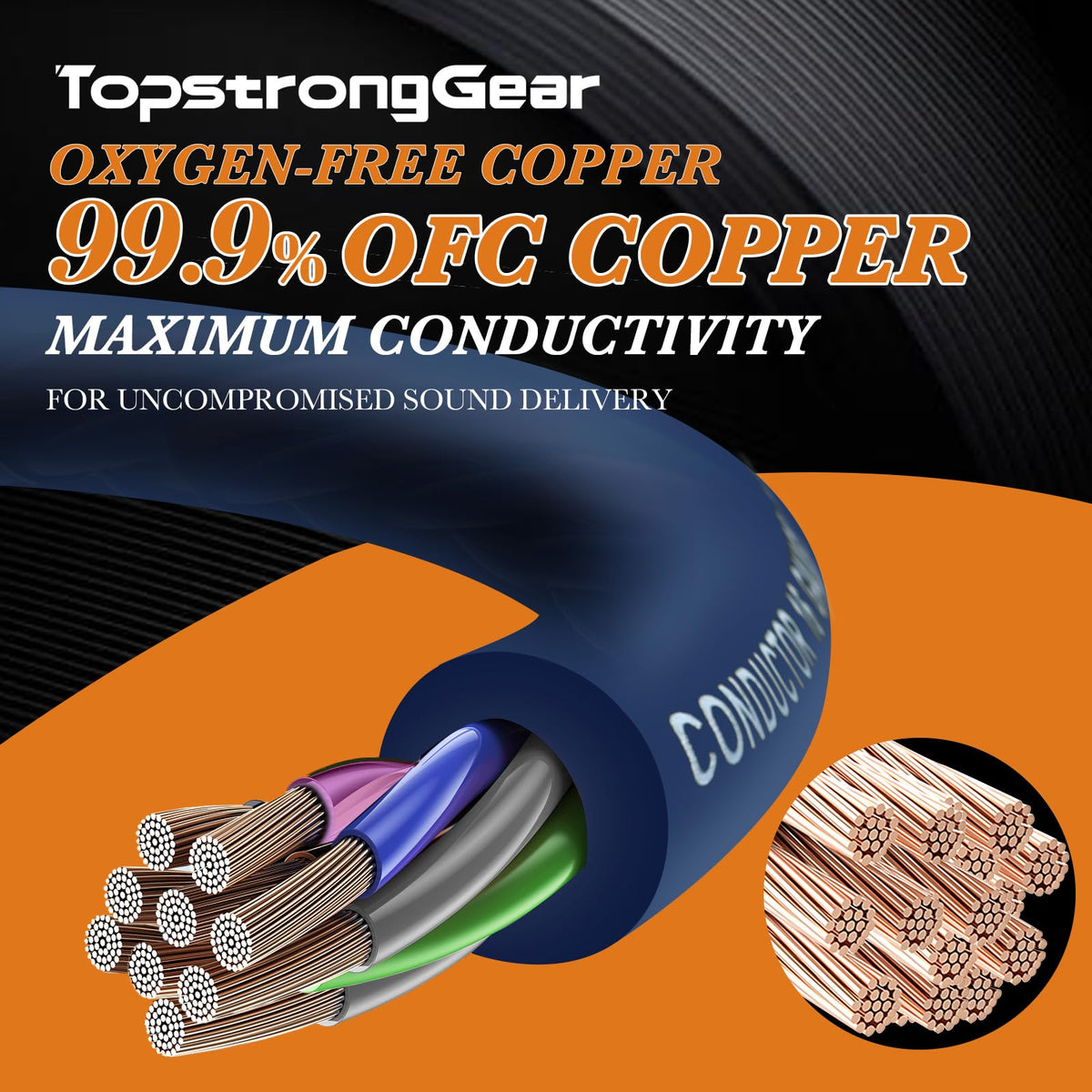 TOPSTRONGGEAR closeup of nine color-coded conductors for easy identification