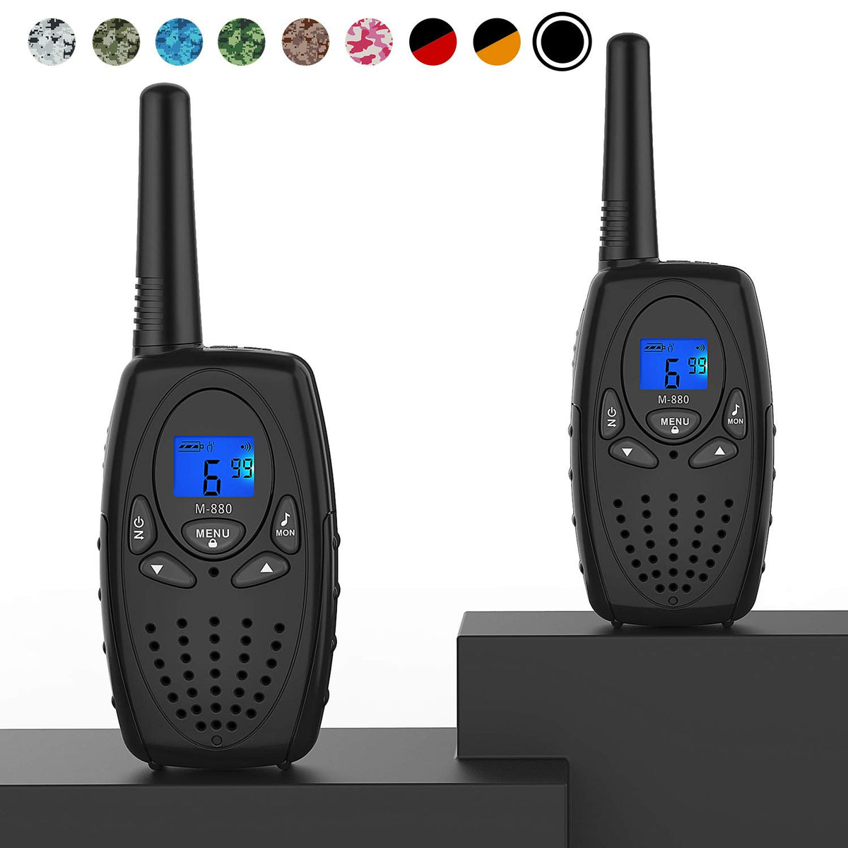 Topsung walkie talkies with belt clip for hands-free use during outdoor activities.