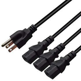 Toptekits power splitter cord with three C13 ends for multi-device setup.