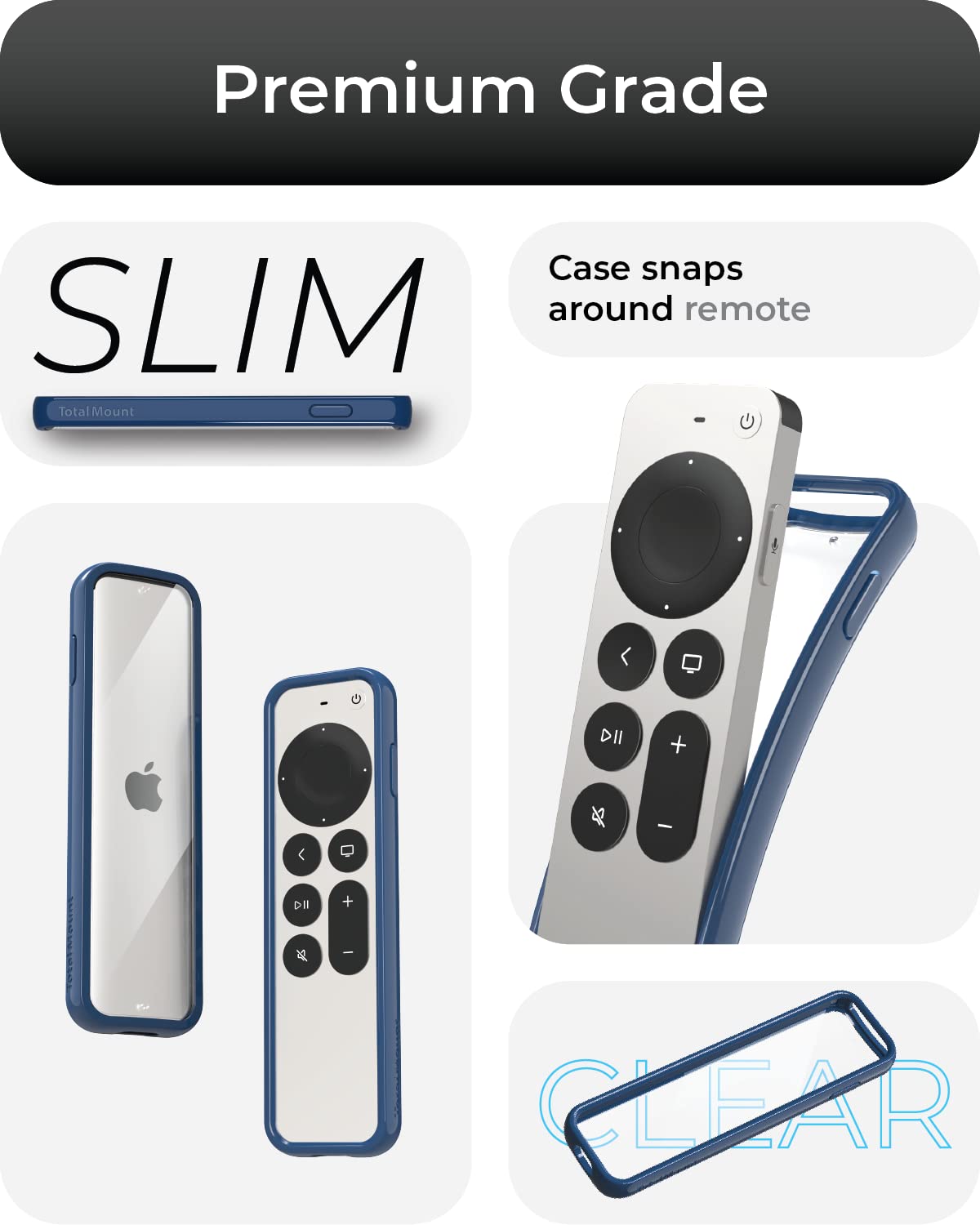 TotalMount Air Rim Case back view preserves Apple TV Remote aesthetics with protection.