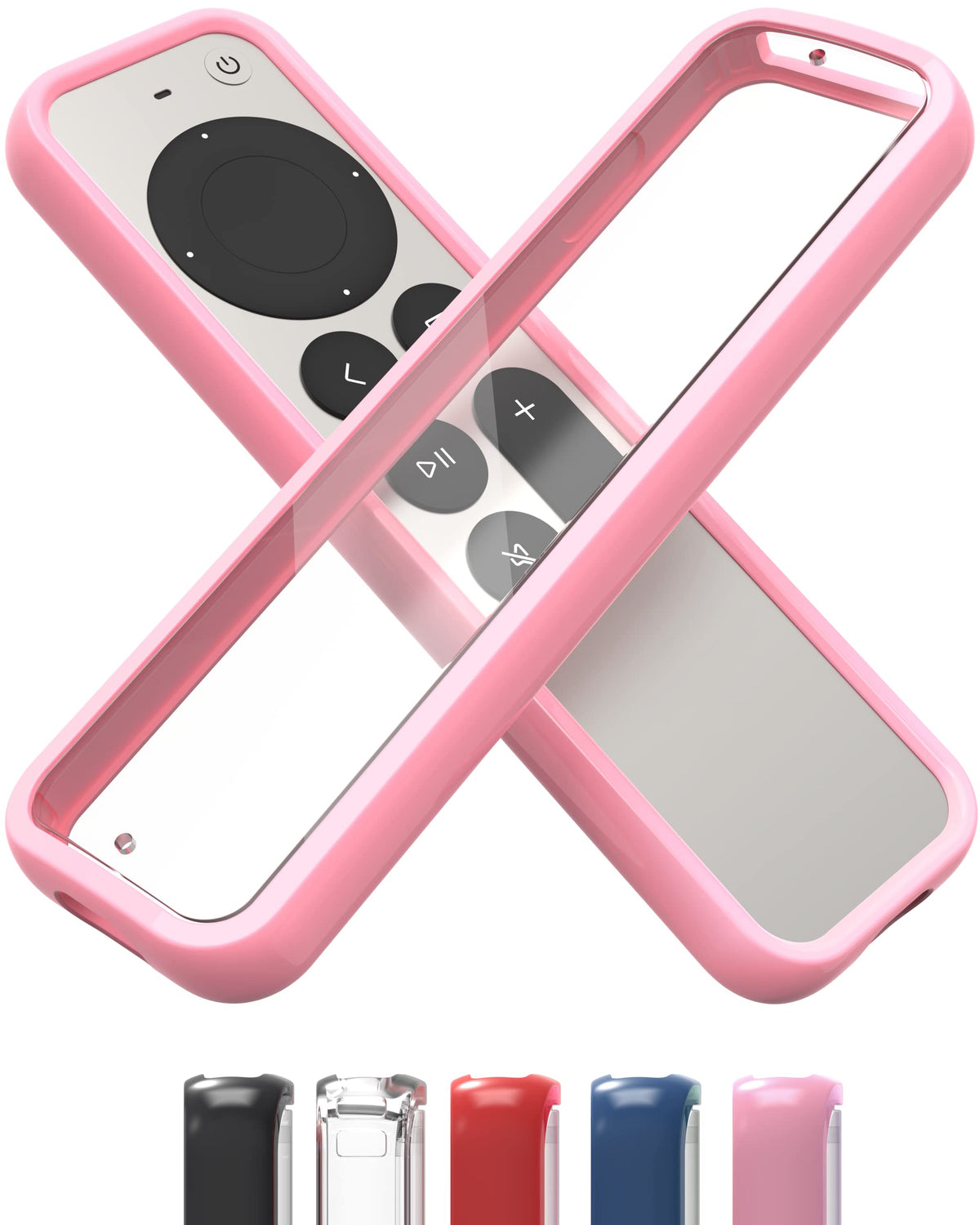 TotalMount Air Rim Case for Apple TV Remote with pink perimeter protecting against drops.