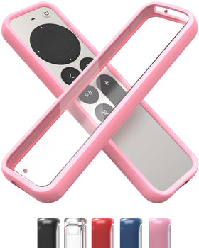 TotalMount Air Rim Case for Apple TV Remote with pink perimeter protecting against drops.