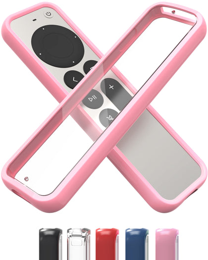 TotalMount Air Rim Case for Apple TV Remote with pink perimeter protecting against drops.