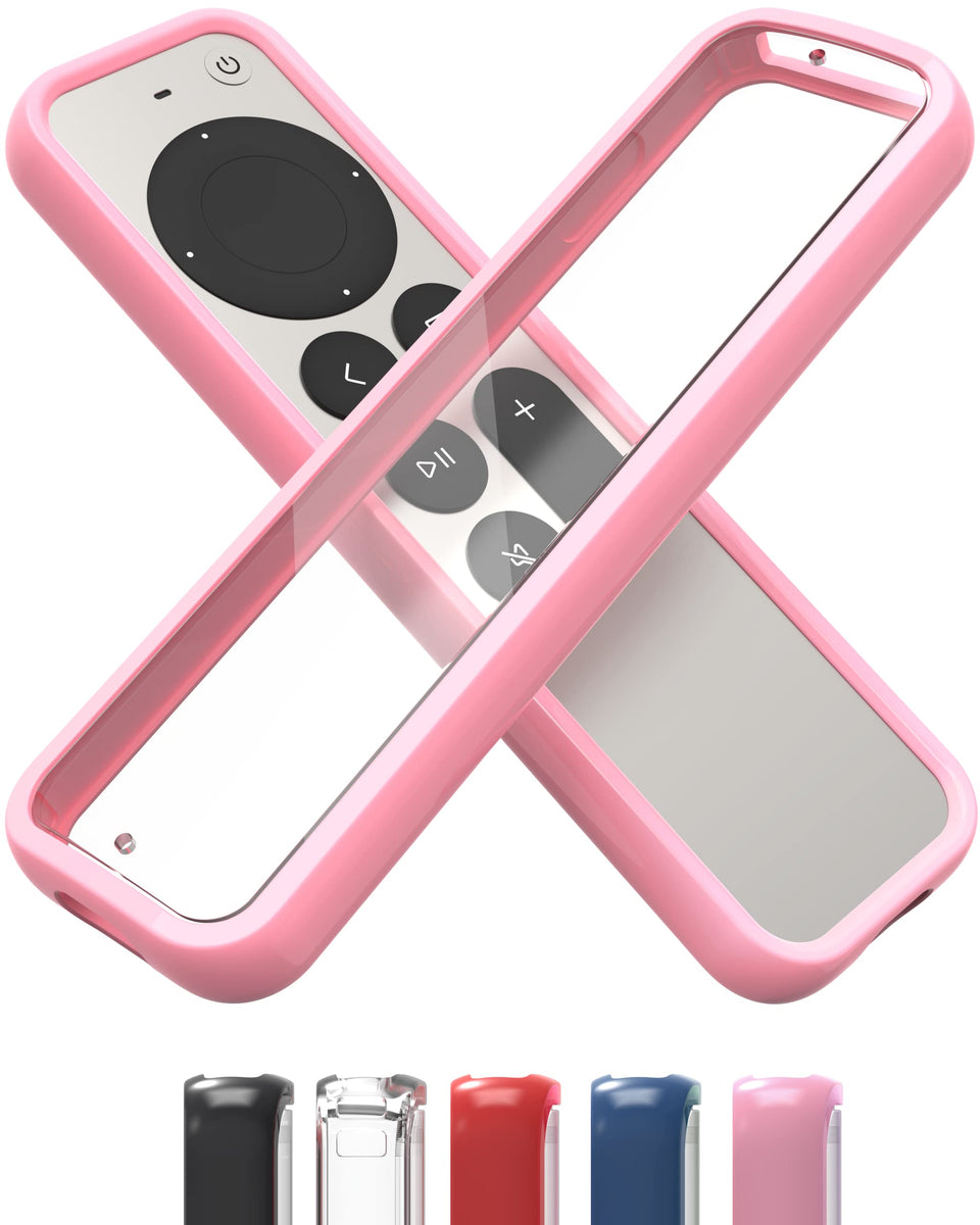 TotalMount Air Rim Case for Apple TV Remote with pink perimeter protecting against drops.