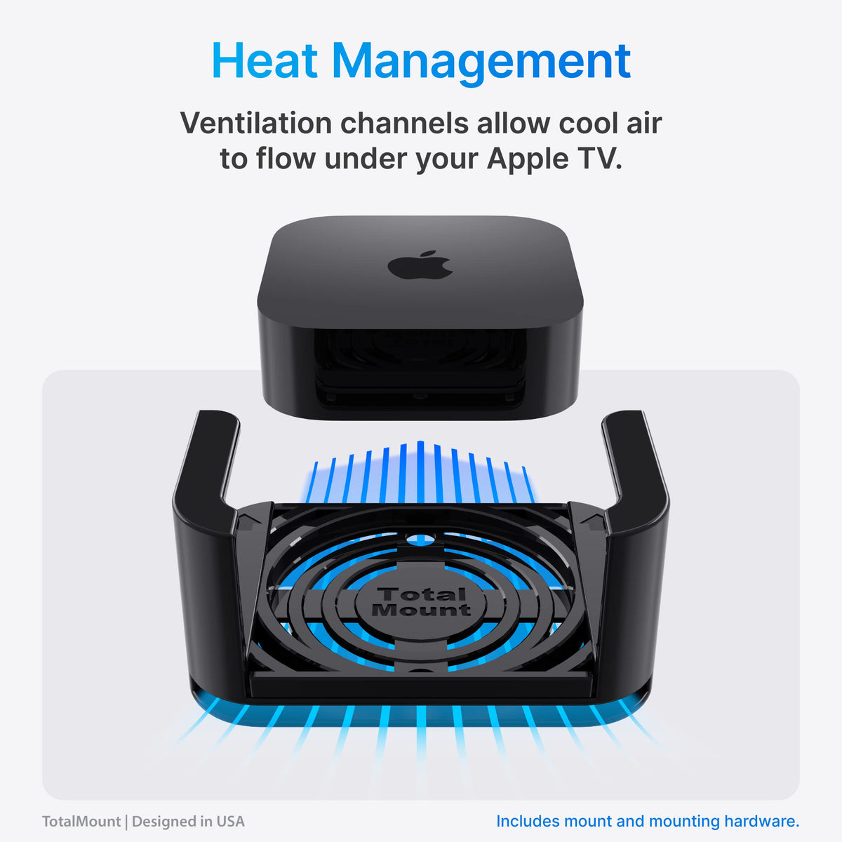 TotalMount Apple TV mount deluxe packaging shows hardware for quick install