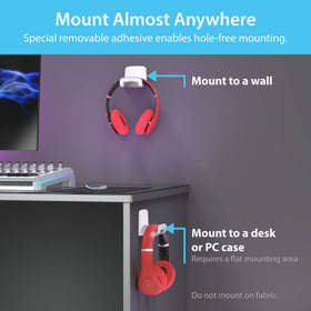 TotalMount supporting a large gaming headset showing extra-large cradle for secure hold benefit