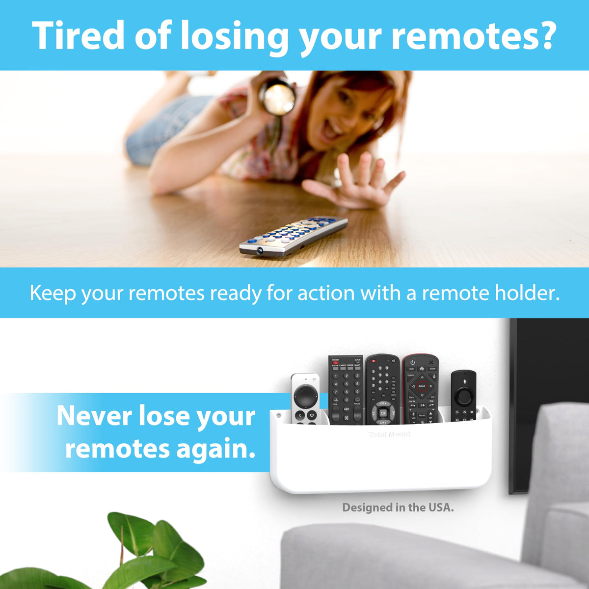 TotalMount adhesive back shows easy removal without wall damage