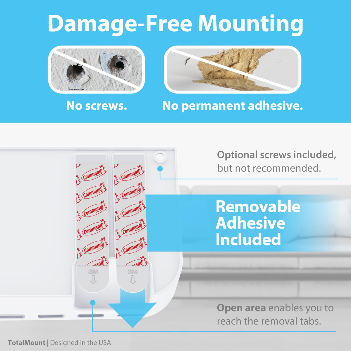 TotalMount holder fits five to six remotes for clutter relief