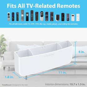 TotalMount remote holder in package includes adhesive and screws