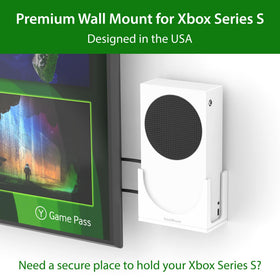 TotalMount Xbox Series S wall mount center view demonstrates sturdy, easy-to-reach placement.