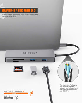 TOTU hub powering laptop via PD while connected to peripherals for uninterrupted workflow