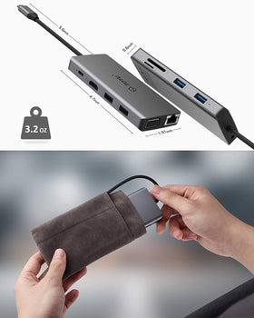 TOTU hub with travel pouch and manual ready for portable organization and protection