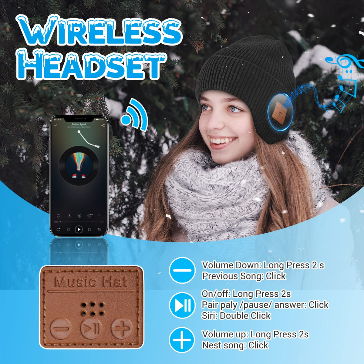 TOUCH TWO Bluetooth beanie microphone close-up for clear calls on the go