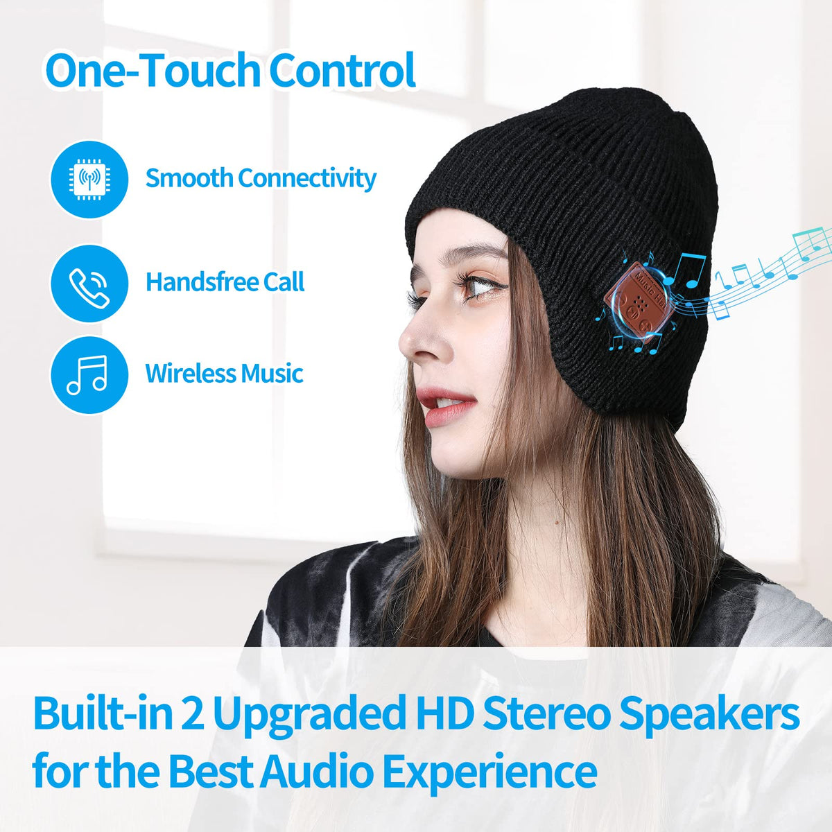 TOUCH TWO Bluetooth beanie speakers close-up for immersive stereo sound