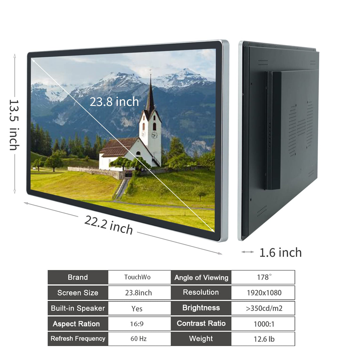 TouchWo 23.8-inch kiosk-ready monitor suitable for POS and restaurant menus.