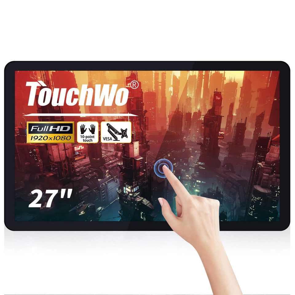 TouchWo 27-inch capacitive monitor front view for immersive POS displays