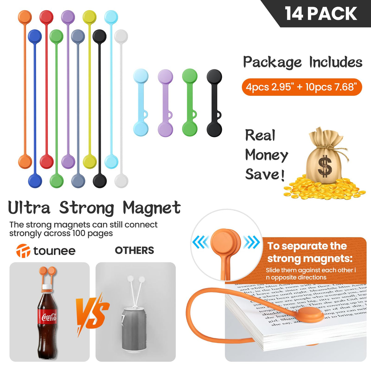Tounee fridge magnet and bookmark use adds practical flair.