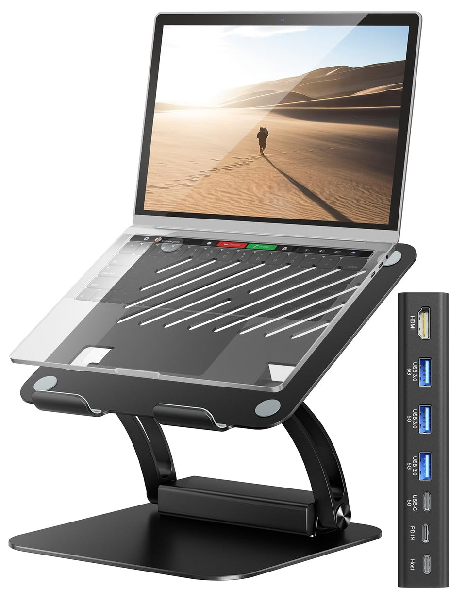 tounee front view showing stand and detachable hub for tidy connectivity