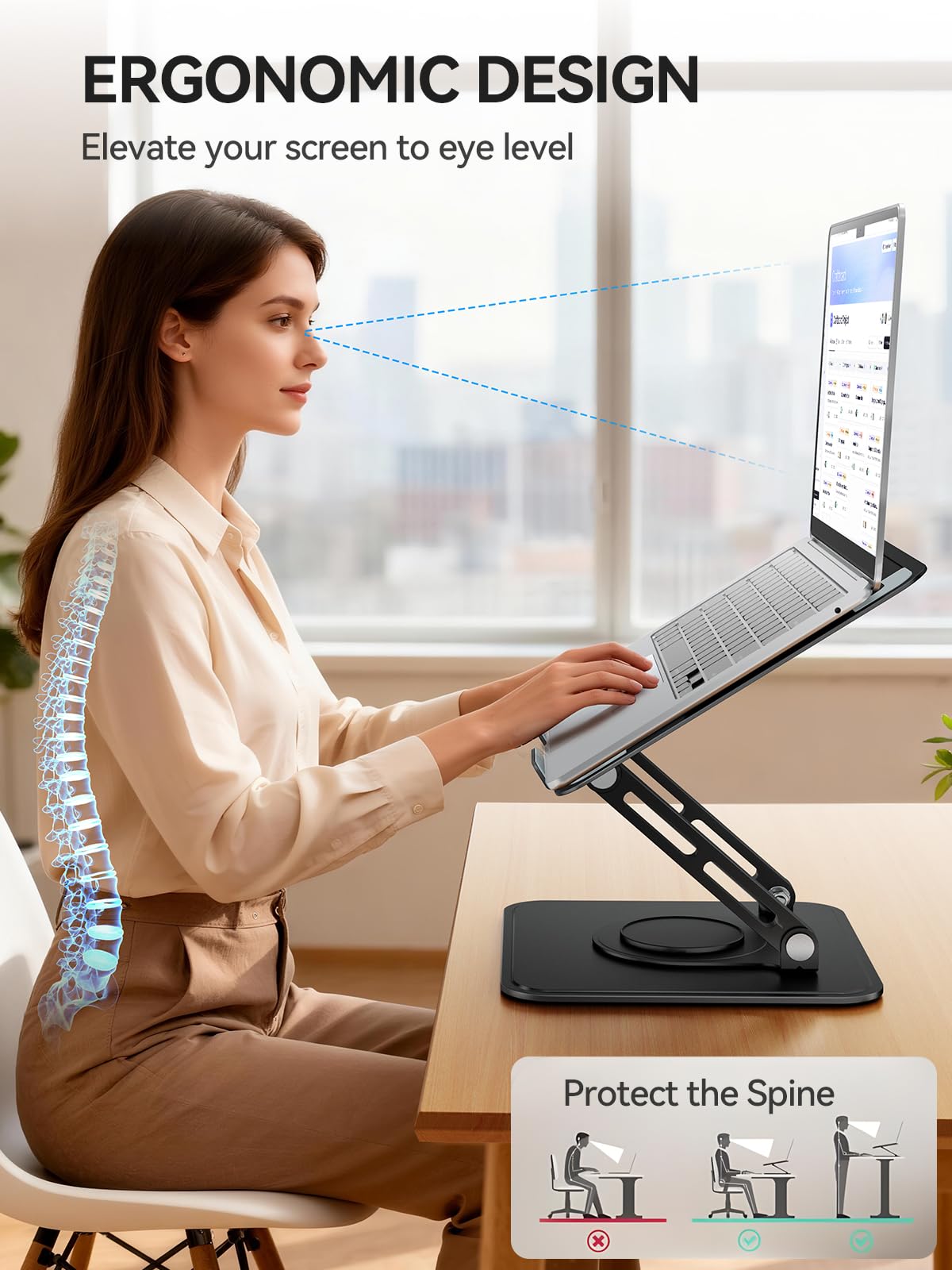 tounee rotating base closeup highlighting 360-degree swivel for effortless screen sharing benefit