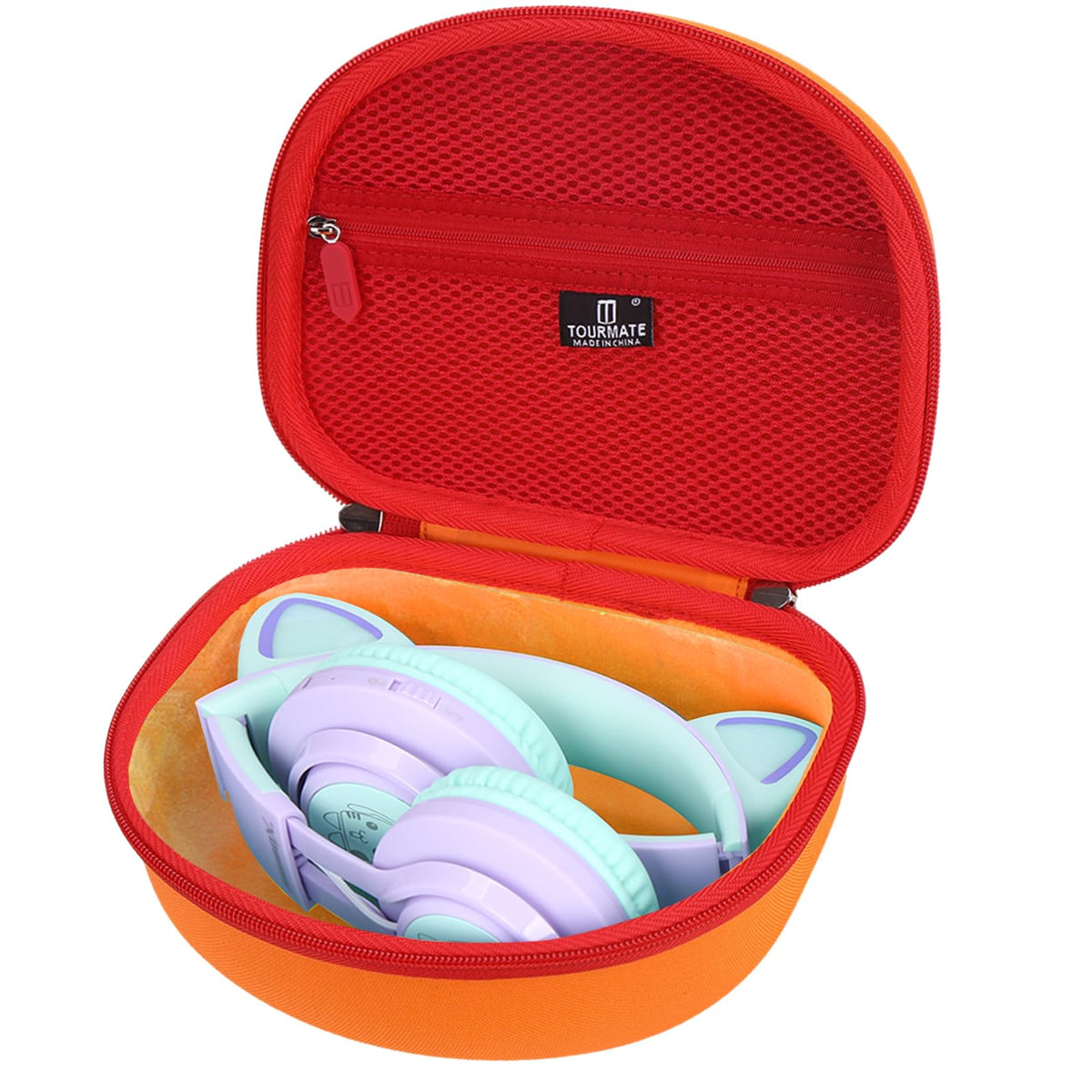 Tourmate case exterior in orange-yellow protects headphones on trips