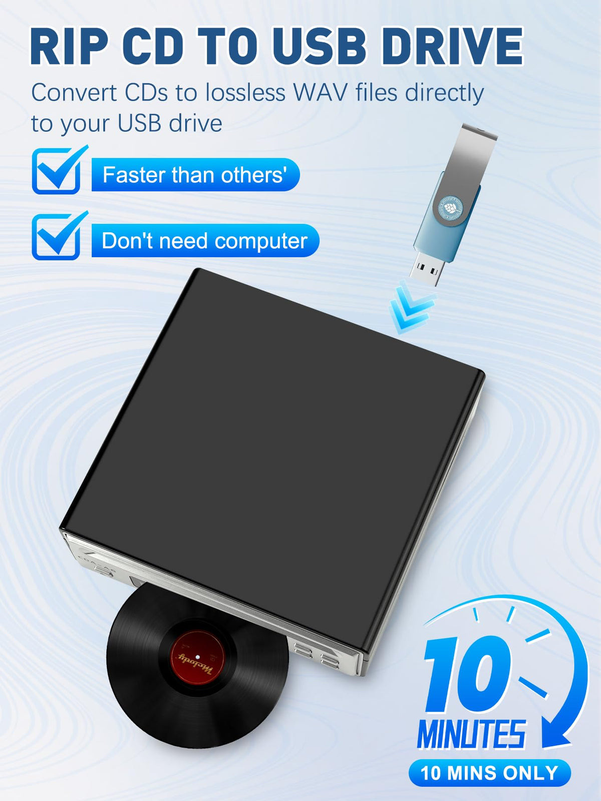 Tovlroy hi-fi CD player Bluetooth connection enables wireless audio with car or home speakers