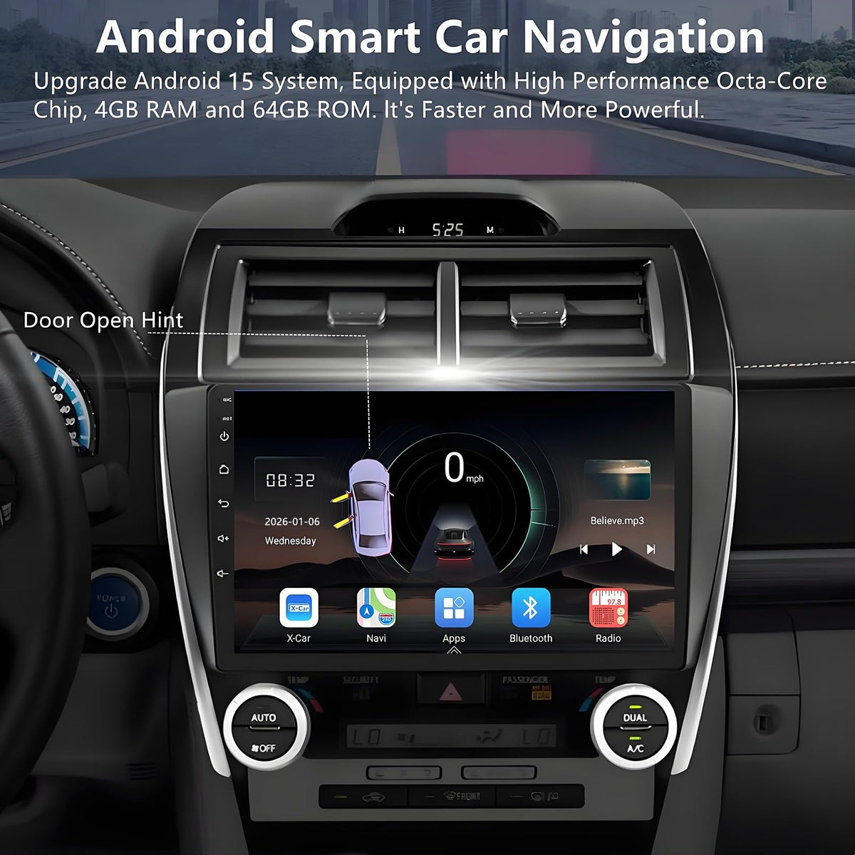 TOWILLTO wireless CarPlay and Android Auto for hands-free control and apps.