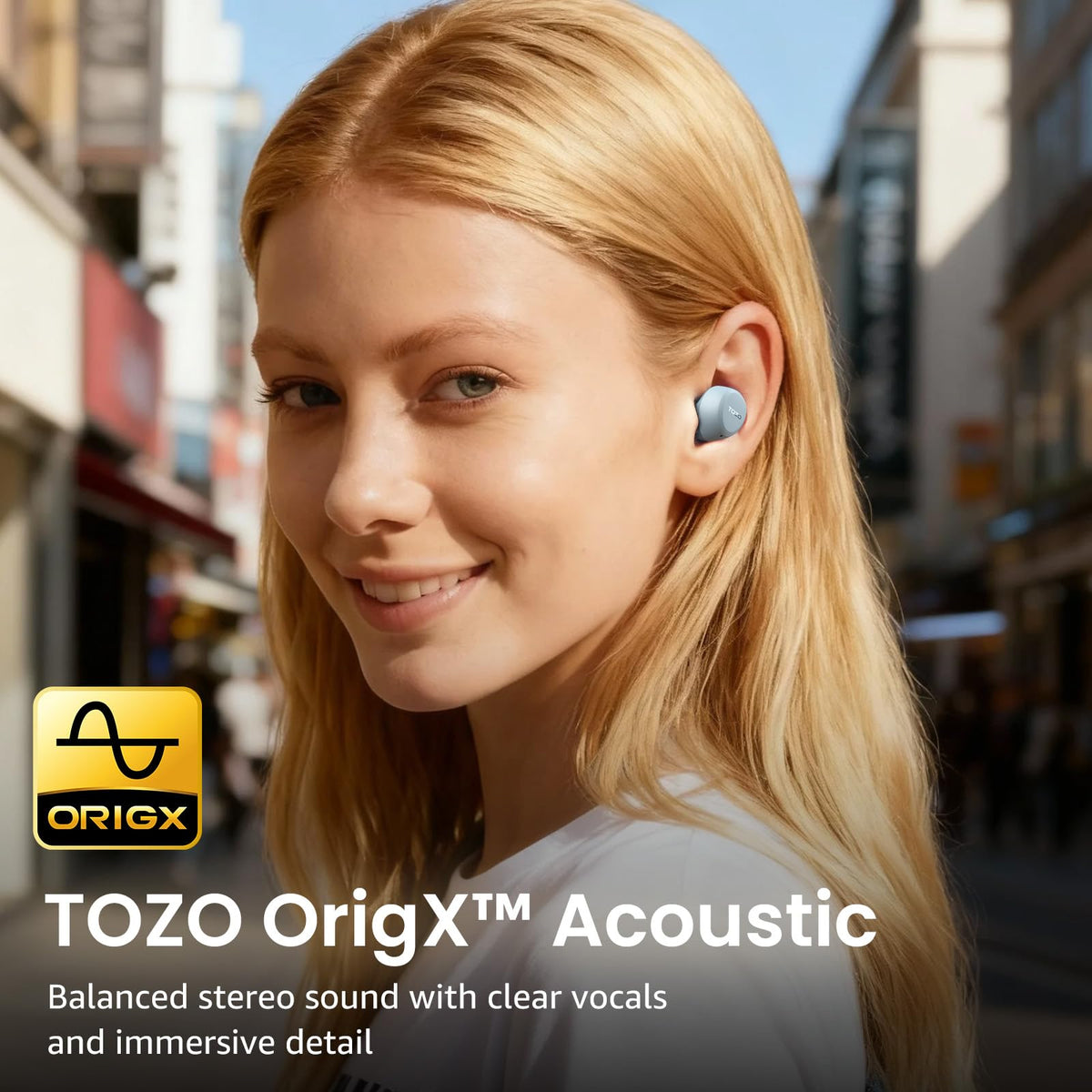 TOZO A1 AI ENC mic reduces background noise during calls.