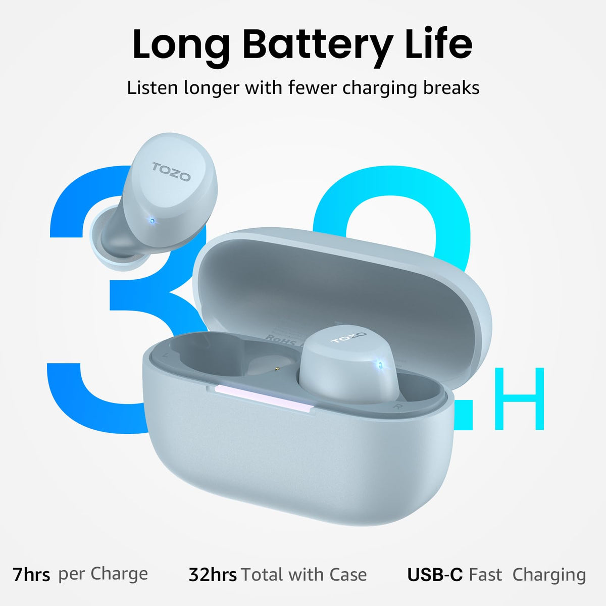 TOZO A1 earbuds deep bass with clear vocals for daily listening.