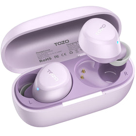 TOZO A1 earbuds in charging case for convenient on-the-go charging.